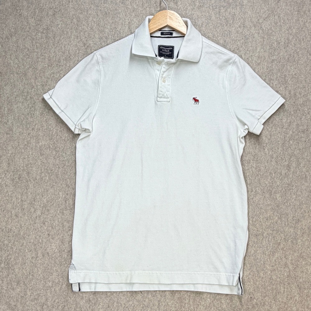 Abercrombie & Fitch Y2K Polo Shirt Men L White Muscle Fit Preppy Classic Acedmia
